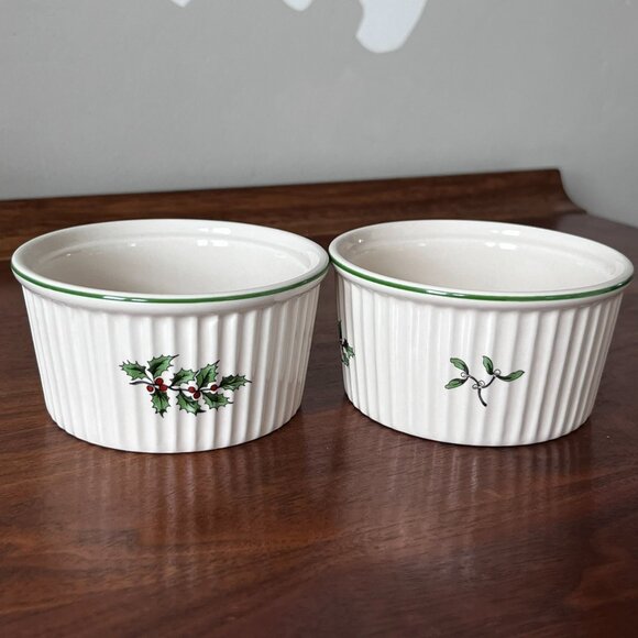 2 Spode Christmas Tree Ramekin Dishes 4-Inch Ribbed Dipping Bowls Holiday Party - Picture 3 of 9